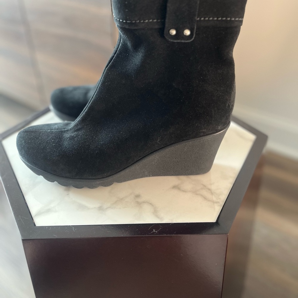 New! La Canadienne Begonia Wedge Black Suede Boot Waterproof Platform Black 10